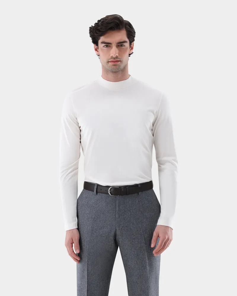 van Laack Stehkragenshirt mit Kaschmir und Baumwolle Cremefarben
