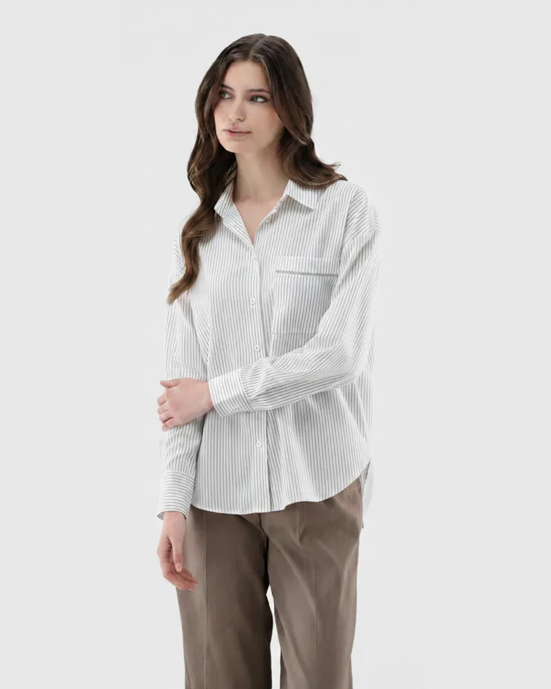 van Laack Gestreifte Hemdbluse locker geschnitten mit Glanz-Details Weiß