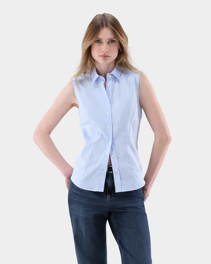 van Laack Hemdbluse ärmellos aus Natte Blau
