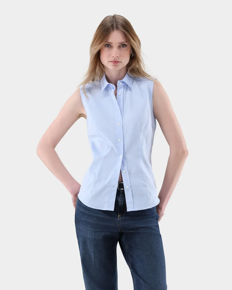van Laack Hemdbluse ärmellos aus Natte Blau