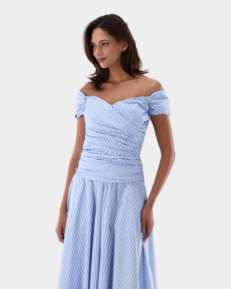 van Laack Corsage aus Baumwolle gestreift Blau