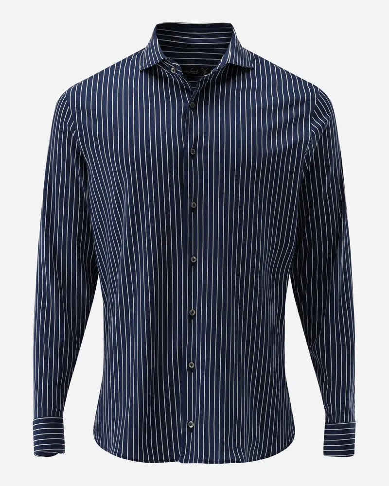 van Laack Jerseyhemd mit Nadelstreifen Tailor Fit Blau