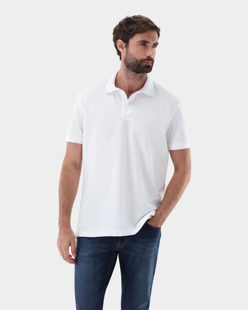 van Laack Poloshirt aus Piqué Weiß