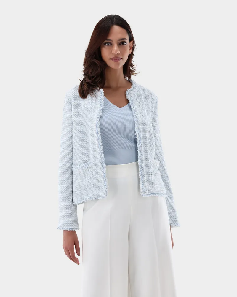 van Laack Bouclé Jacke mit Fransen Blau