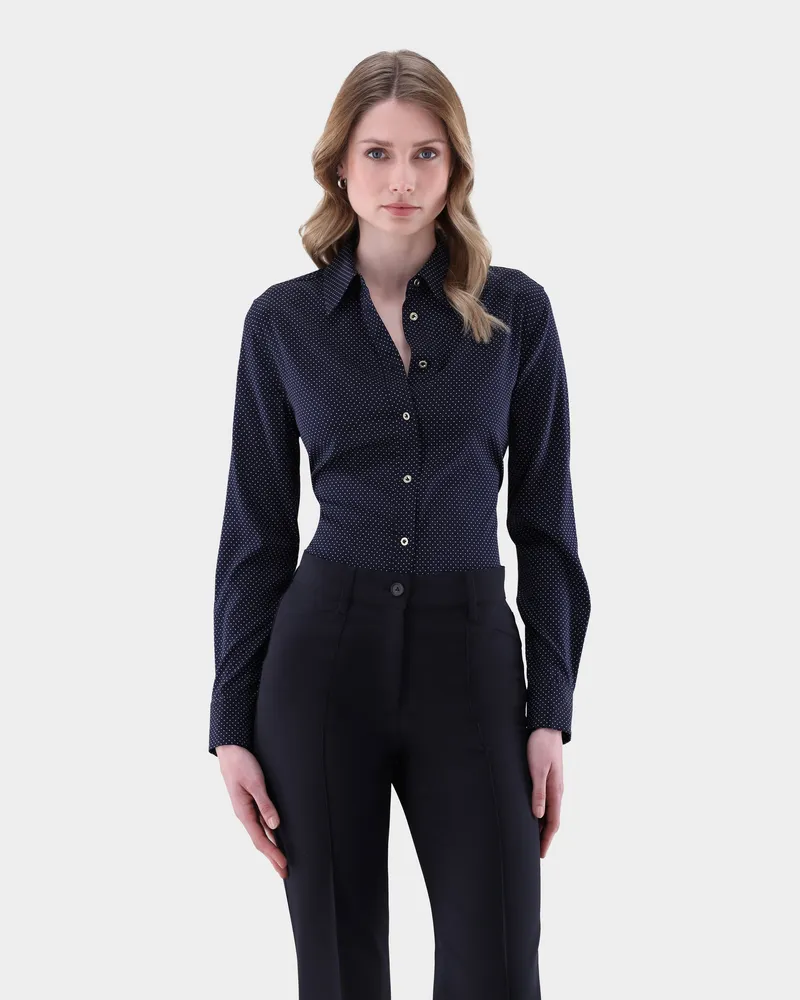 van Laack Hemdbluse aus Seide mit Punktedruck Blau