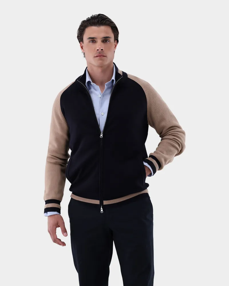 van Laack Collegejacke aus Merino Strick Blau