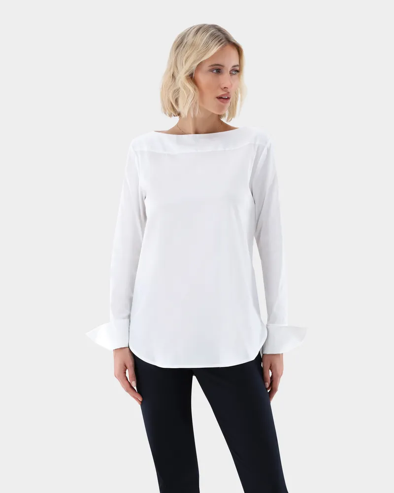 van Laack Bluse ohne Kragen aus Baumwollsatin Weiß