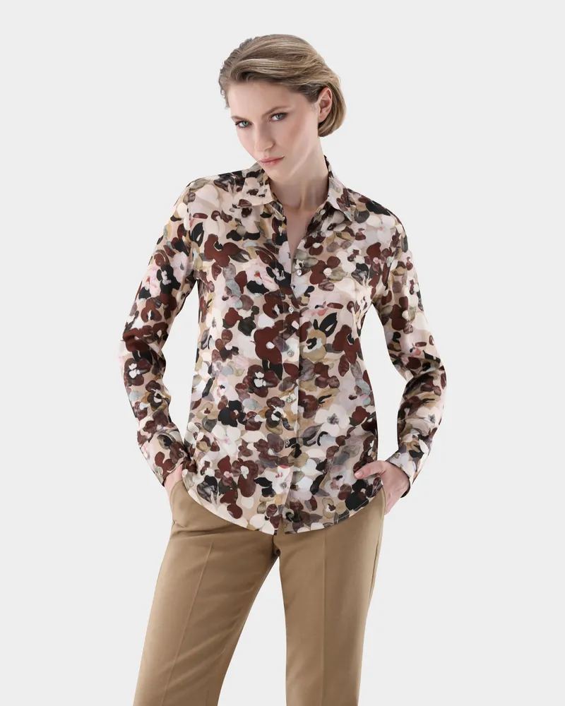 van Laack Figurbetonte Bluse mit Print Beige
