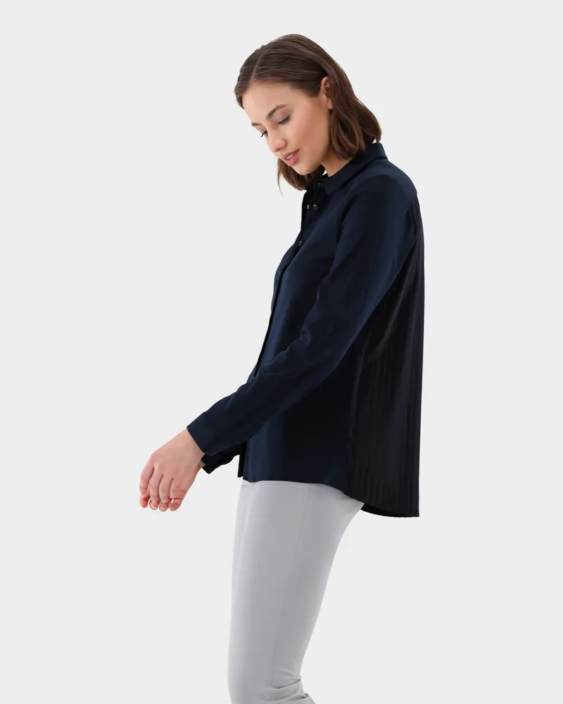 van Laack Jersey Hemdbluse mit Plisseerücken Blau