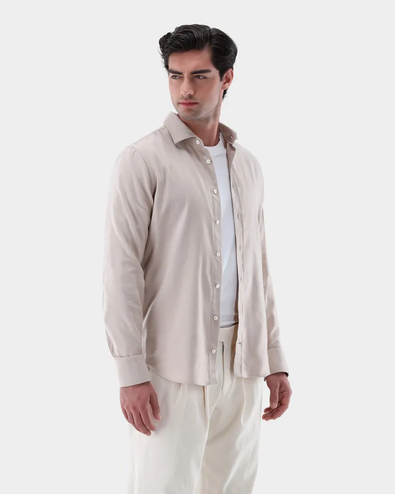 van Laack Flanellhemd mit Fischgräten-Muster Slim Fit Beige