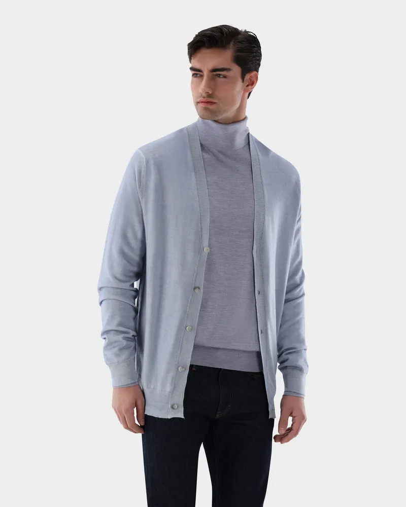 van Laack Cardigan aus Merinowolle in gewaschener Optik Blau
