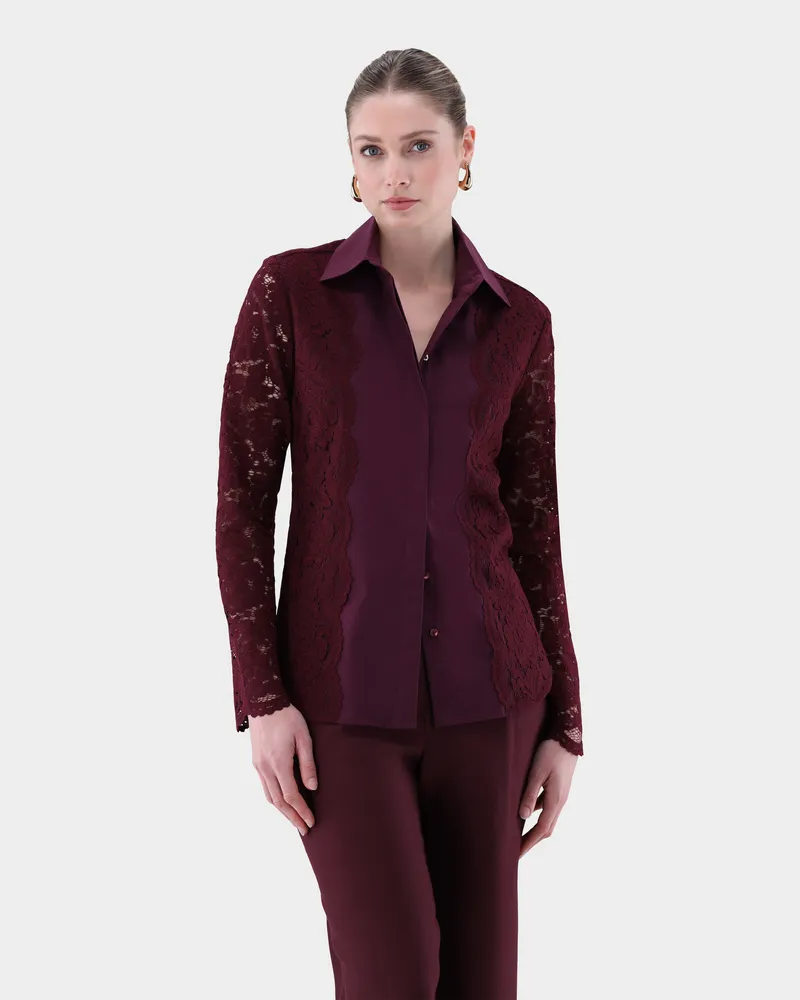 van Laack Hemdbluse mit Spitzenärmeln Rot