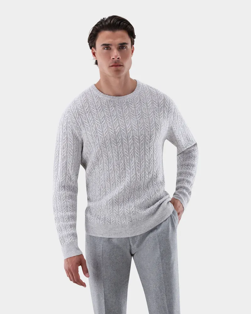 van Laack Rundhalspullover mit Zopfstrick und Kaschmir Grau