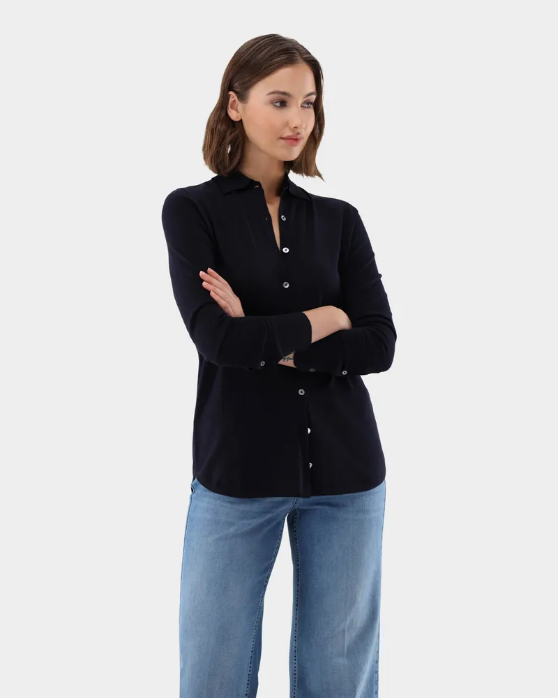 van Laack Strick-Bluse aus Merinowolle Blau