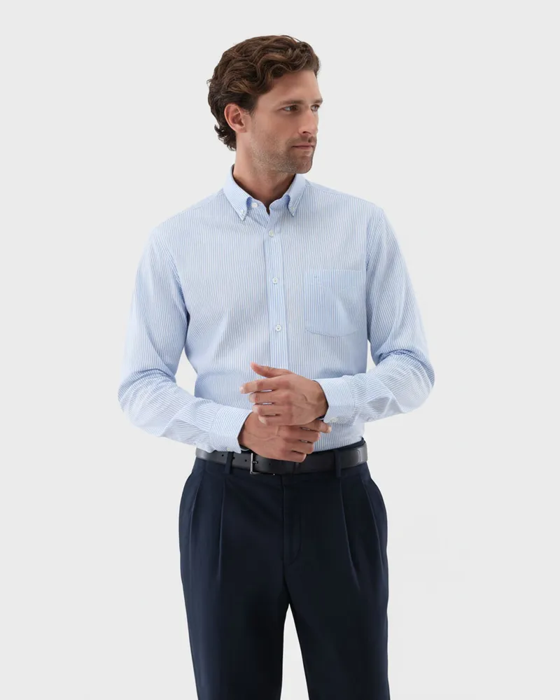 van Laack Gestreiftes Oxfordhemd mit Button-Down Tailor Fit Blau