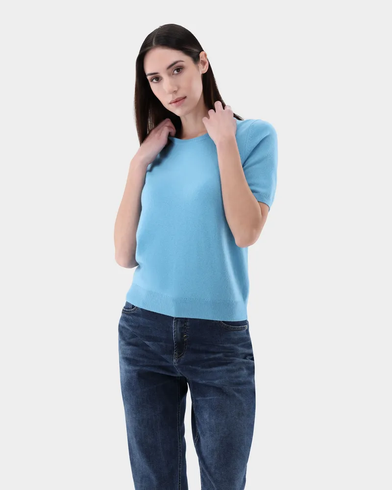 van Laack T-Shirt gestrickt aus Kaschmir Blau