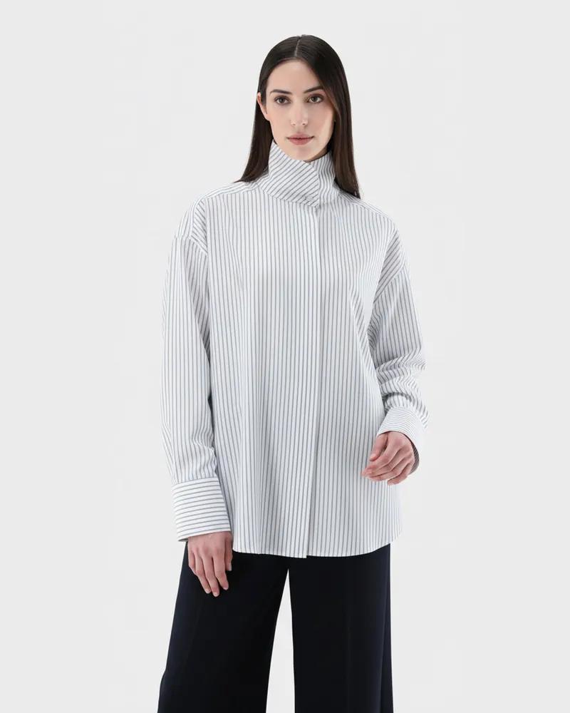 van Laack Bluse locker geschnitten mit hohem Stehkragen Weiß