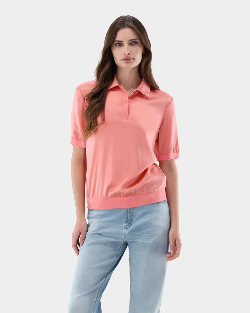 van Laack Poloshirt aus Seidensatin Koralle