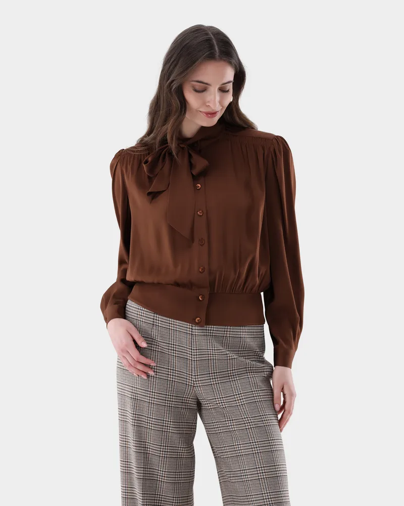 van Laack Schluppenbluse mit gerafftem Schößchen Beige