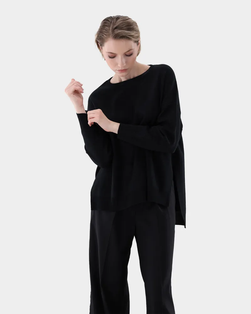 van Laack Pullover aus Merinowolle mit Glitzer Effekt Schwarz