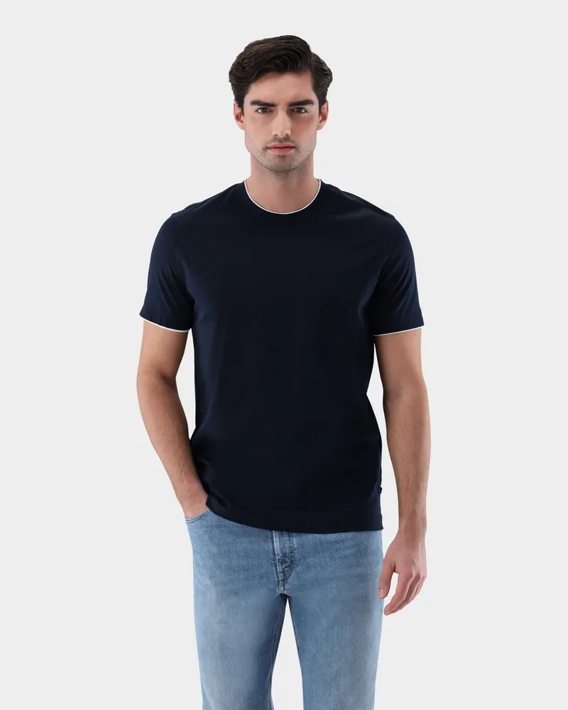 van Laack T-Shirt Regular Fit mit Paspel Blau