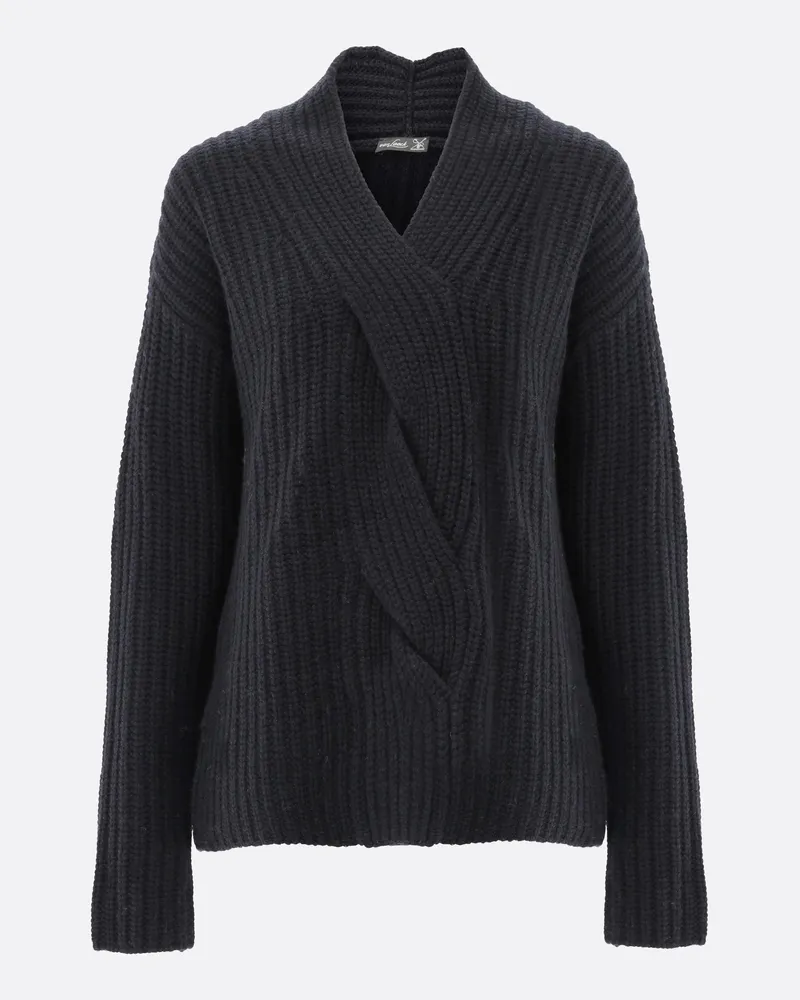 van Laack V-Ausschnitt-Pullover mit Zopfmuster Blau