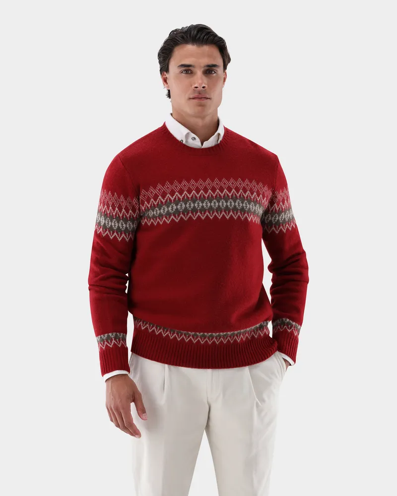 van Laack Pullover mit Kaschmir und Argyle-Muster Rot