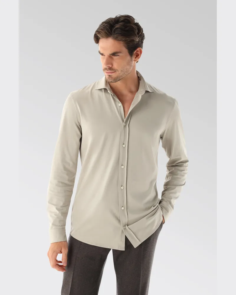 van Laack Jerseyhemd mit gewaschener Optik Slim Fit Beige