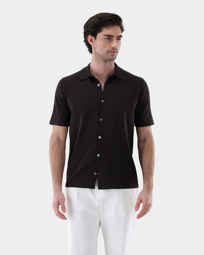 van Laack Strickhemd mit kurzarm aus Air Cotton Beige