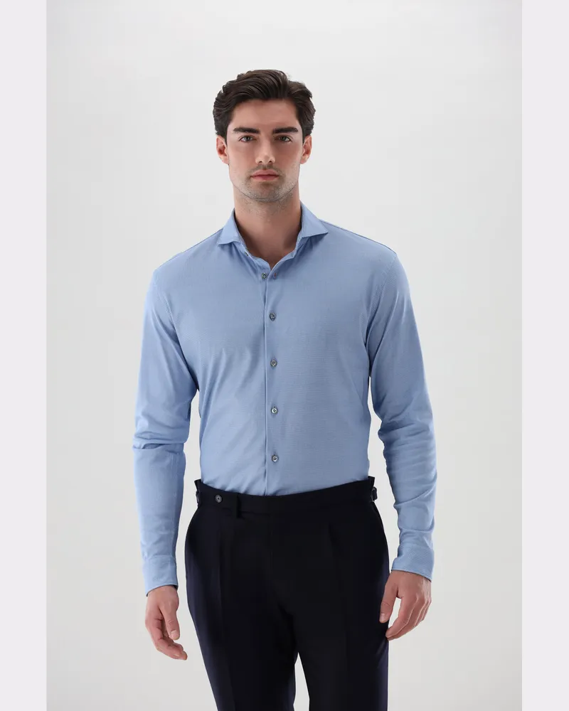 van Laack Bedrucktes Jerseyhemd aus Swiss Cotton Blau