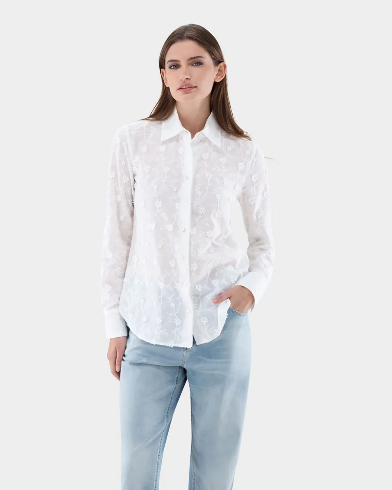van Laack Hemdbluse tailliert mit Blumenstickerei Weiß
