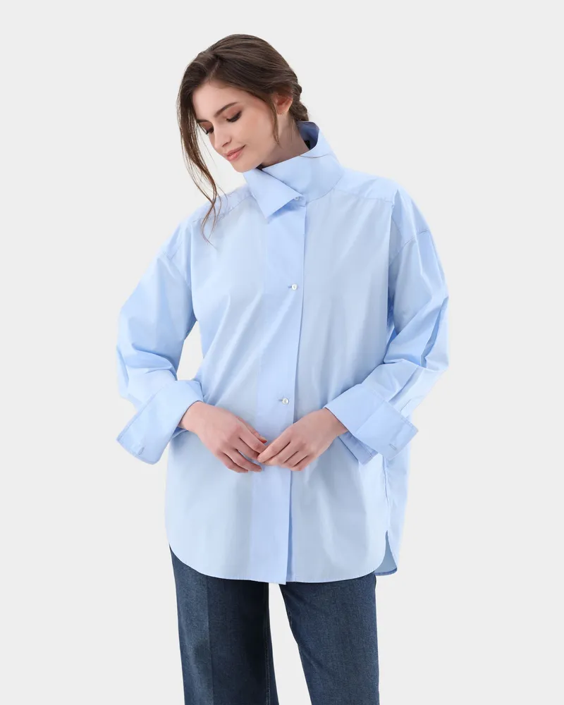 van Laack Lockere Bluse mit hohem Stehkragen Blau