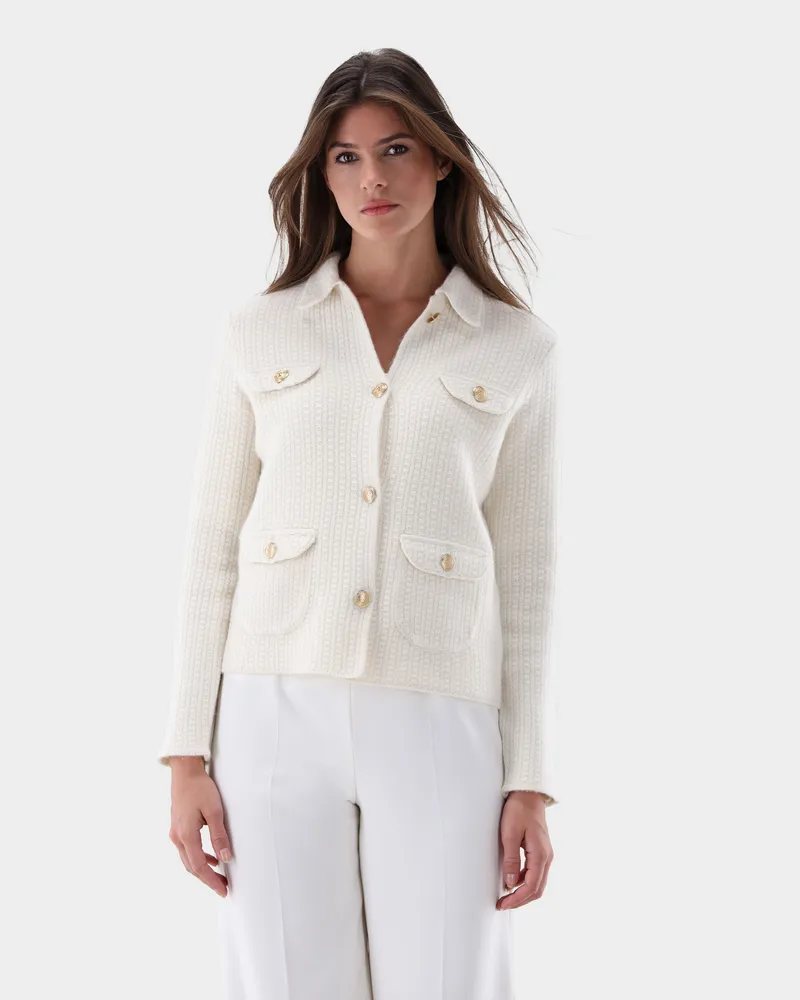 van Laack Blazer aus Tweed Strick Cremefarben