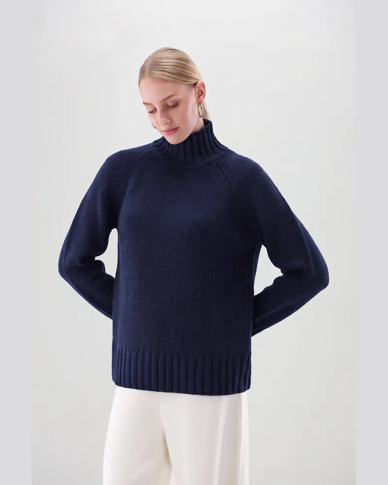 van Laack Stehkragenpullover mit Wolle und Kaschmir Blau