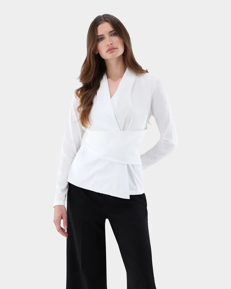van Laack Schlupfbluse tailliert mit Wickeloptik Weiß