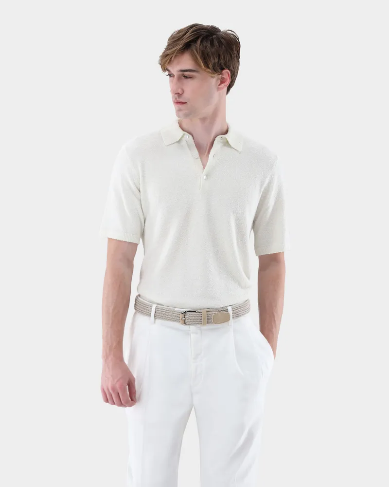 van Laack Poloshirt aus Bouclé-Strick Cremefarben