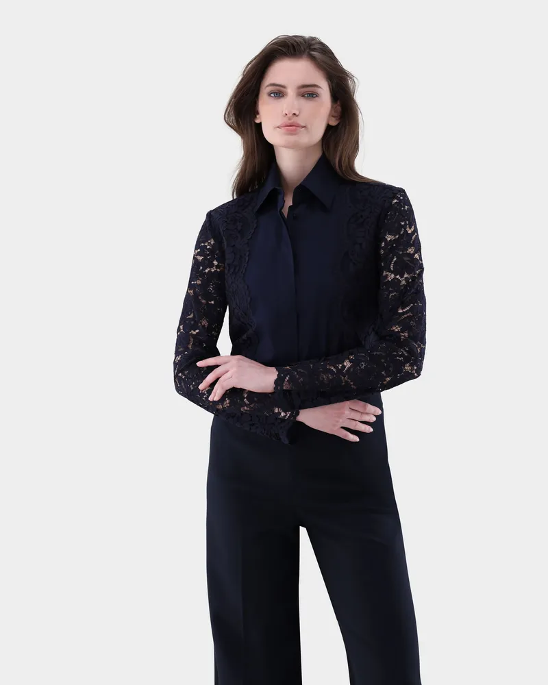van Laack Hemdbluse mit Spitzenärmeln Blau