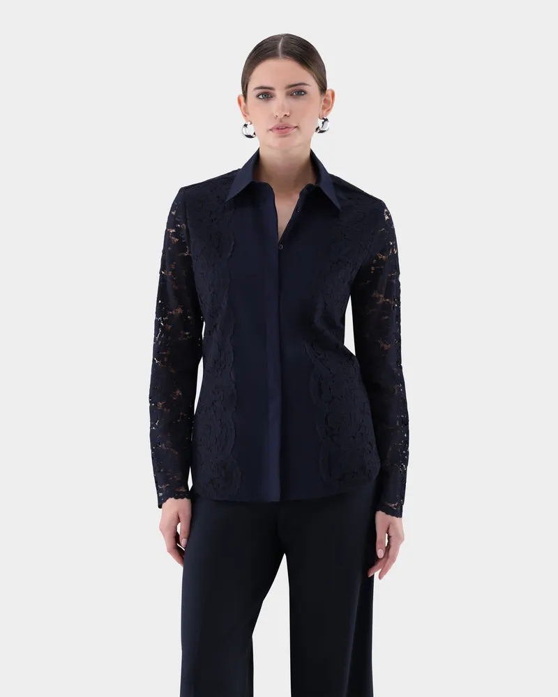 van Laack Hemdbluse mit Spitzenärmeln Blau