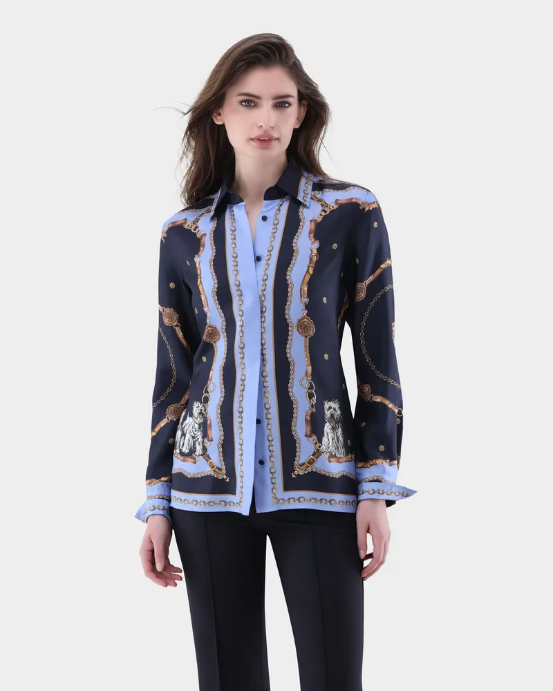 van Laack Hemdbluse aus Seide mit platziertem Druck Blau