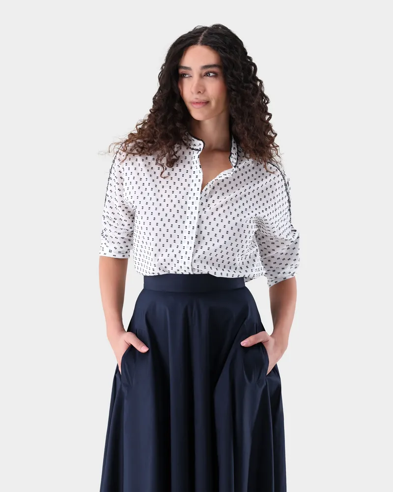 van Laack Stehkragen-Bluse aus Bauwoll-Plumetis Cremefarben