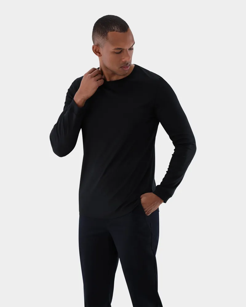 van Laack T-Shirt Langarm mit Rundhals Slim Fit Schwarz