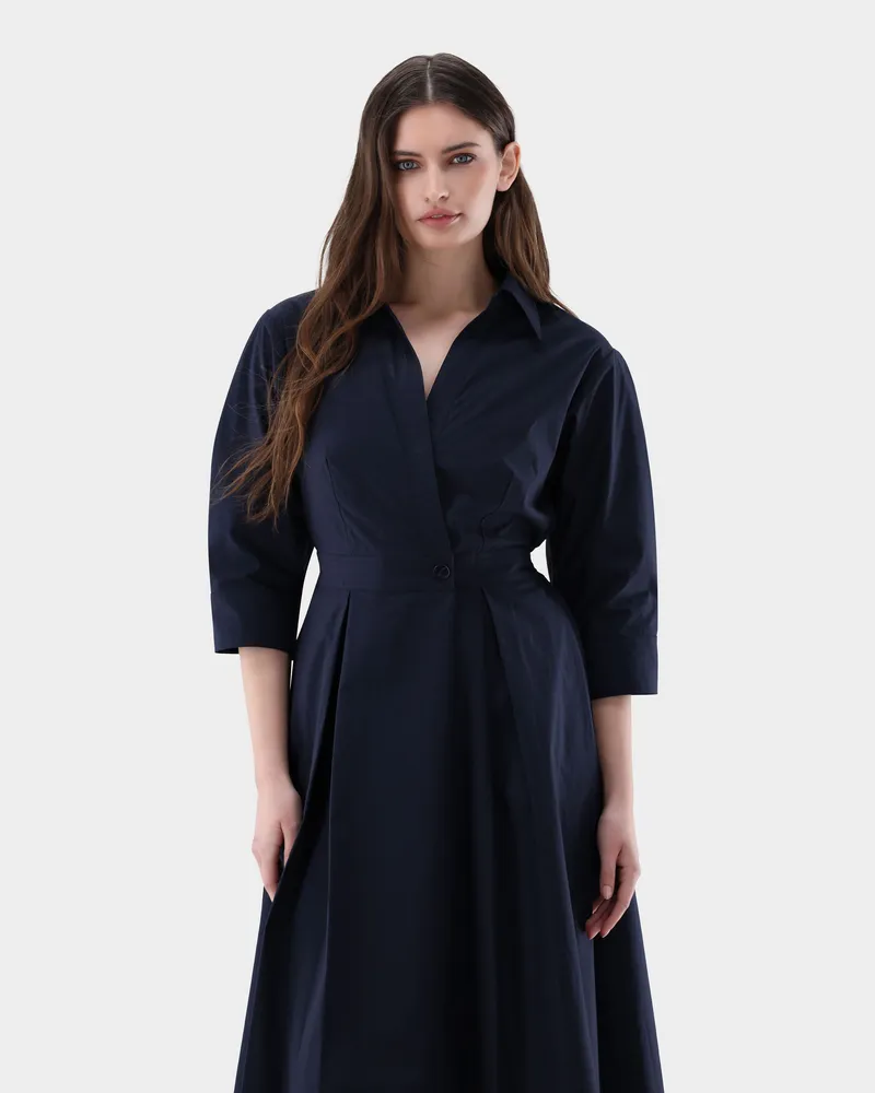 van Laack Midi-Hemdblusenkleid mit Falten Blau