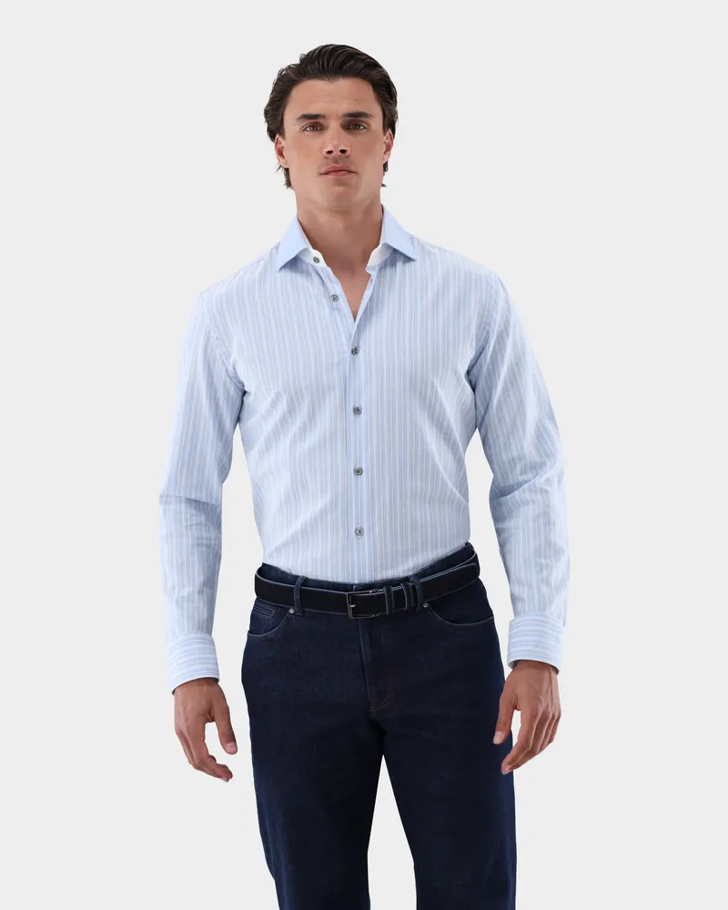 van Laack Hemd mit Kontrasten gestreift Slim Fit Blau