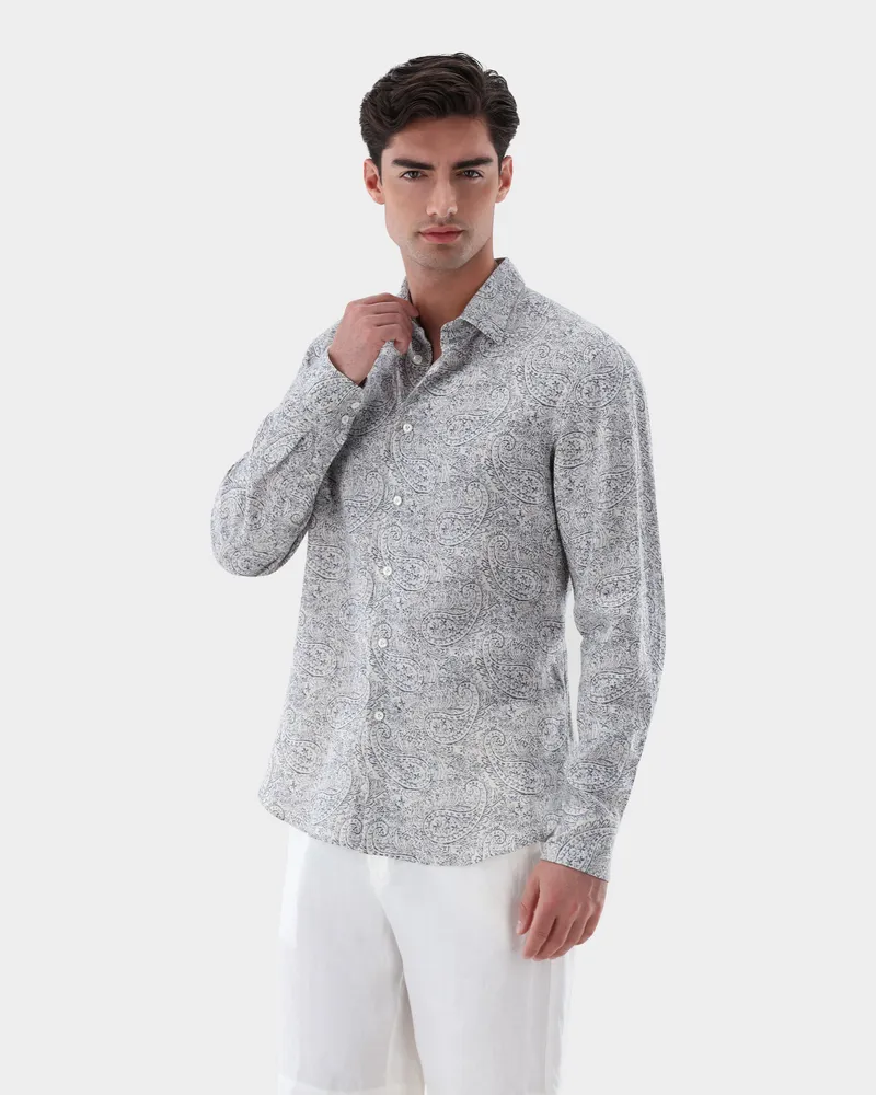 van Laack Leinen Hemd mit Paisley Druck Tailor Fit Weiß