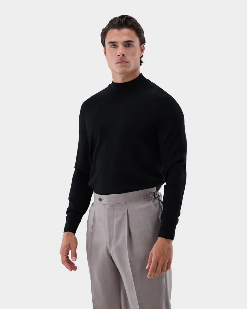 van Laack Stehkragenpullover aus Merzerisierter Merinowolle Schwarz