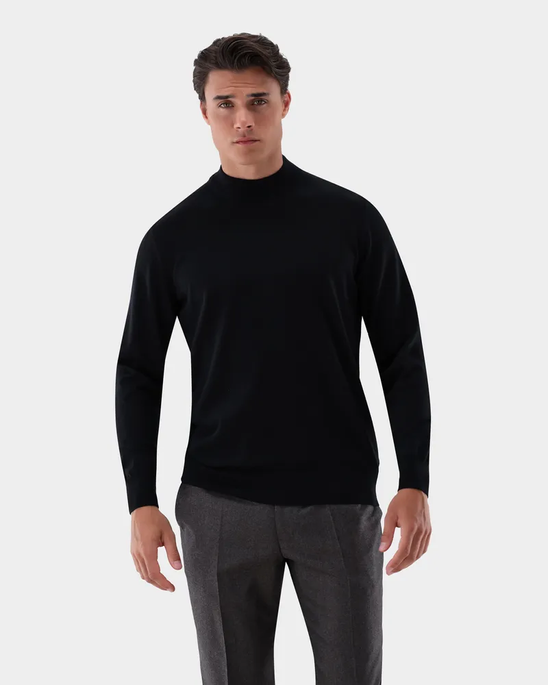 van Laack Stehkragenpullover aus Merzerisierter Merinowolle Schwarz