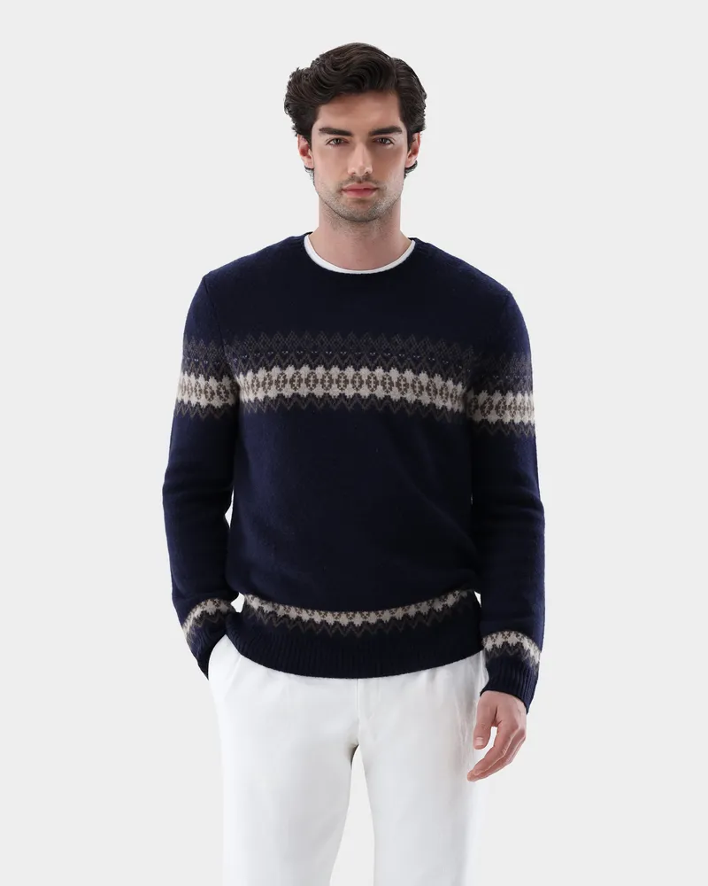 van Laack Pullover mit Kaschmir und Argyle-Muster Blau
