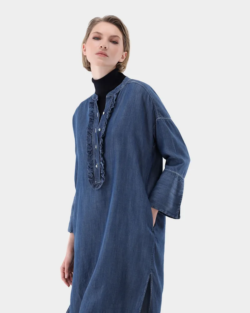 van Laack Jeanskleid mit Rüschen Blau