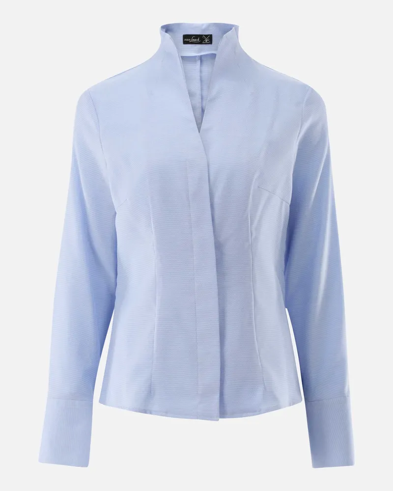van Laack Kelchkragenbluse aus Dobby-Baumwolle Blau