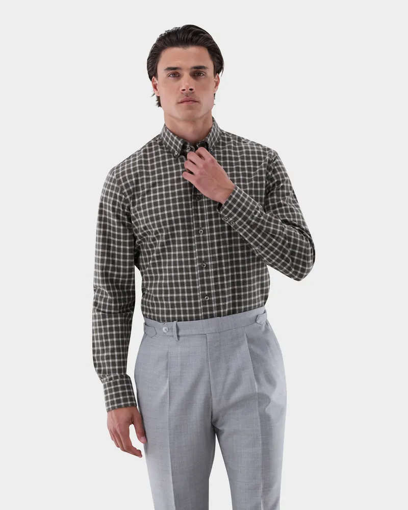 van Laack Flanellhemd kariert mit Button-Down Kragen Grün